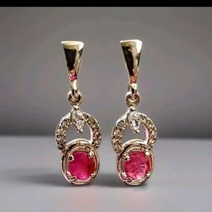 New Sterling Silver Ruby & CZ Dangle Drop 1" Long Earrings Valentine's Gift
